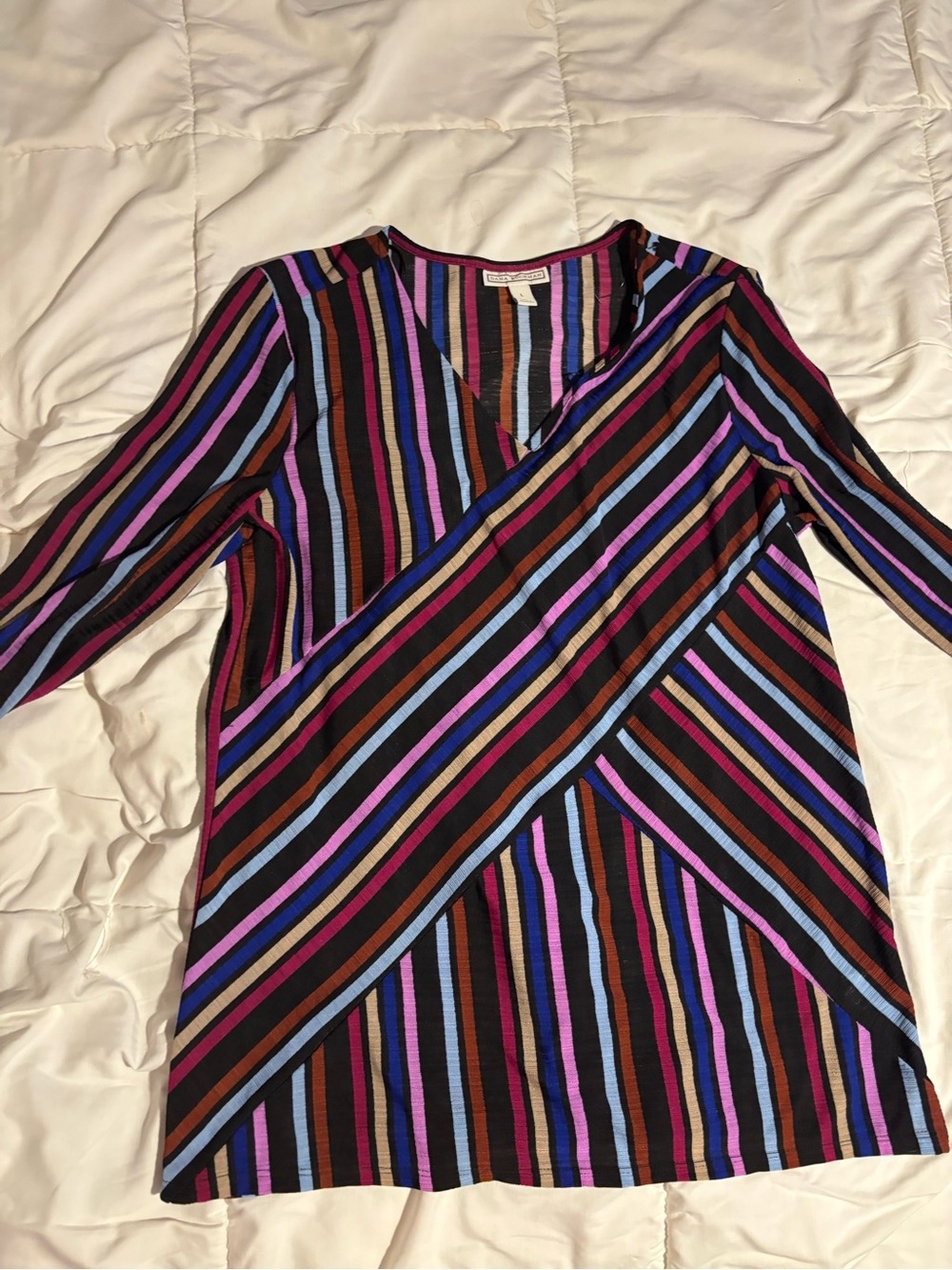 Dana Buchman Black Dress with Pink, Blue & Purple Stripes